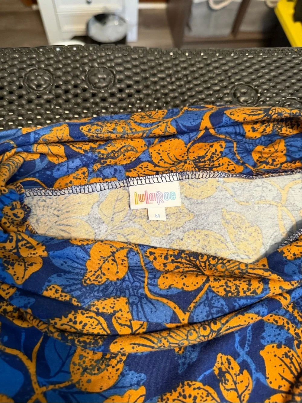 LuLaRoe Blue and Mustard Floral Midi Skirt